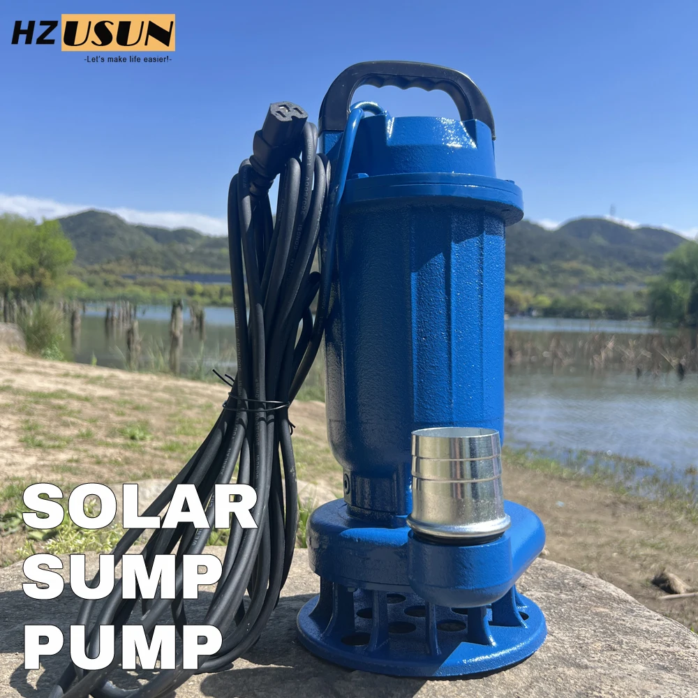 

1HP Solar Powered Sump Pumps Kit Home Use Portable 2'' Pipe 750W Cast Iron Wastewater 48V DC Submersible Sewage Dirty Water Pump