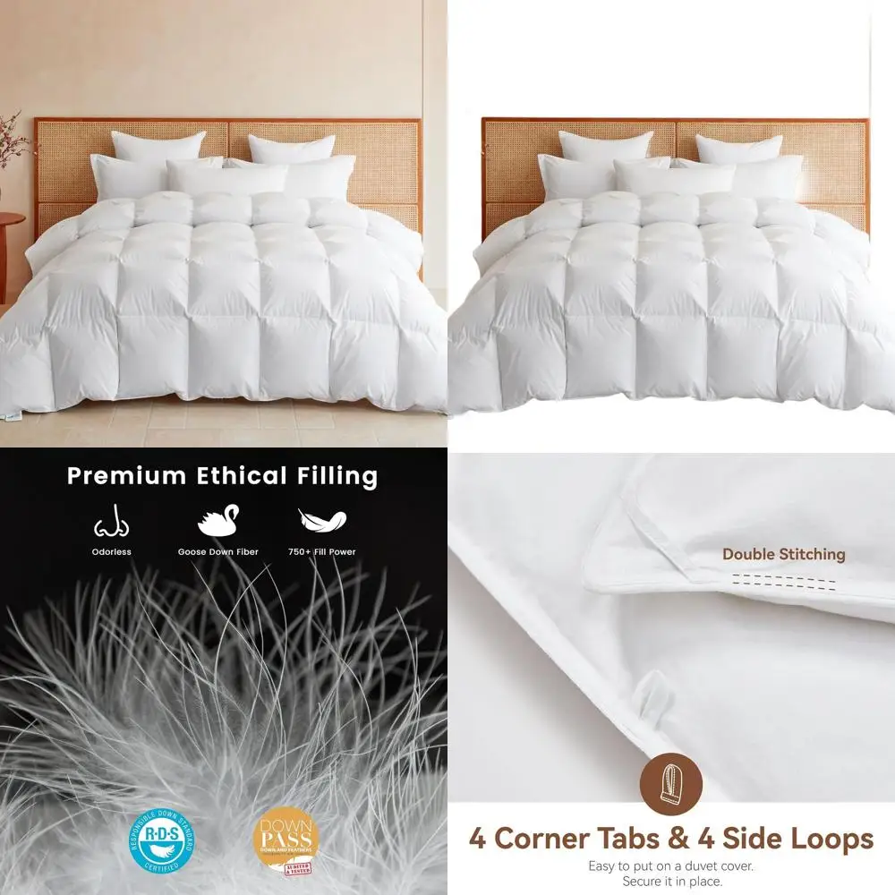

King Size All-Season Goose Down Comforter, 750+ Fill Power, 100% Organic Cotton, 106x90 Inches