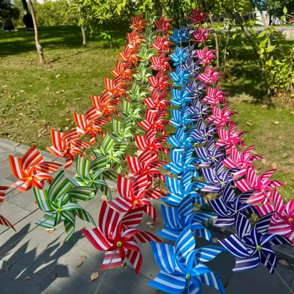 10pcs/set 21cm Arch Corridor Windmill Striped Colorful Plastic Suspension Windmill Handmade with Steel Wire Rope String Windmill