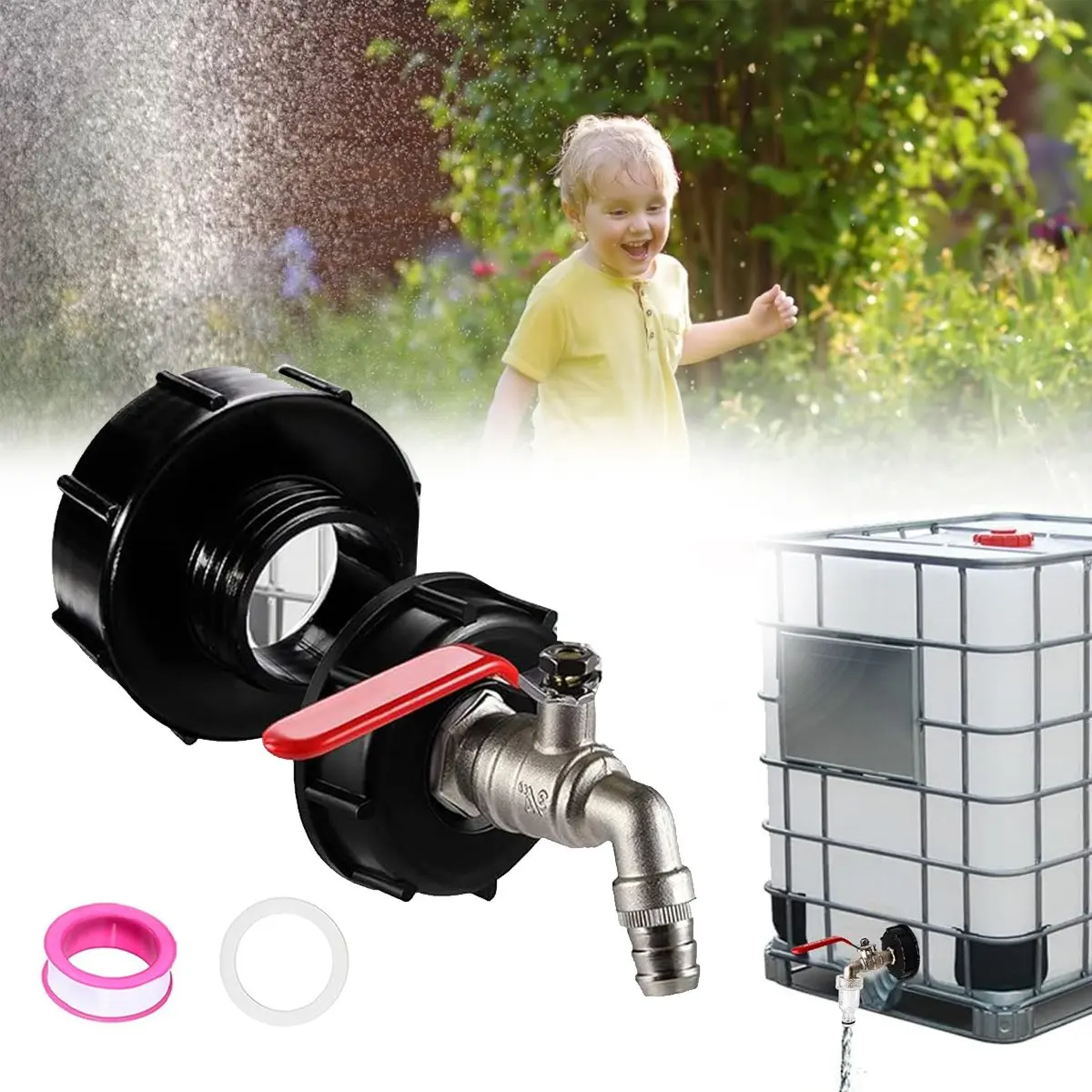 Adaptateur de robinet pour réservoirs IBC - Compatible avec 3/4 pouces S100 X 8, accessoires pour l'entretien des jardins et des pelouses, durable, adapté à une utilisation en extérieur, contrôle facilement le débit d'eau, accessoires d'irrigation de jardin |   Connexion robuste |   Construction en laiton massif