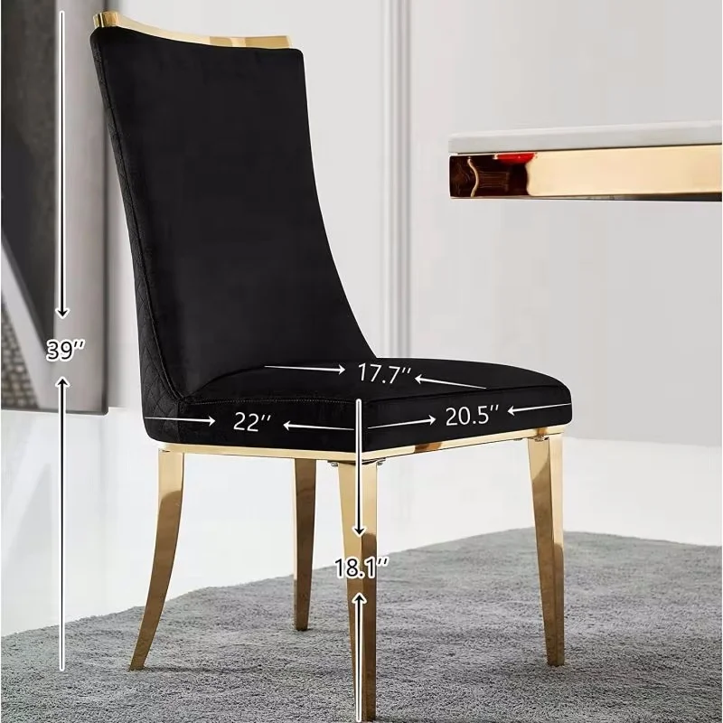 Dubai Wholesale Luxury Dining Chair Stainless Steel Black Gold Leather Upholstered Kitchen Dining Hotel Events Living Room Use