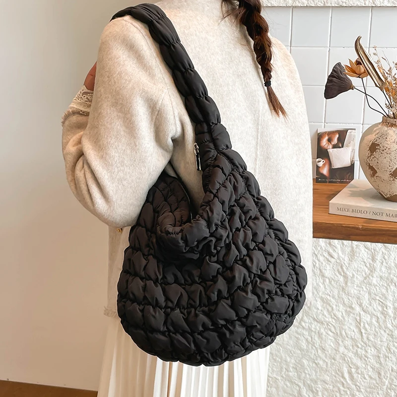 

Tiptoegirls Puffy Ruched Cloud Hobo Bags Women Soft Lightweight Quilted Nylon Shoulder Bag Spacious Totes Bubble Texture Design