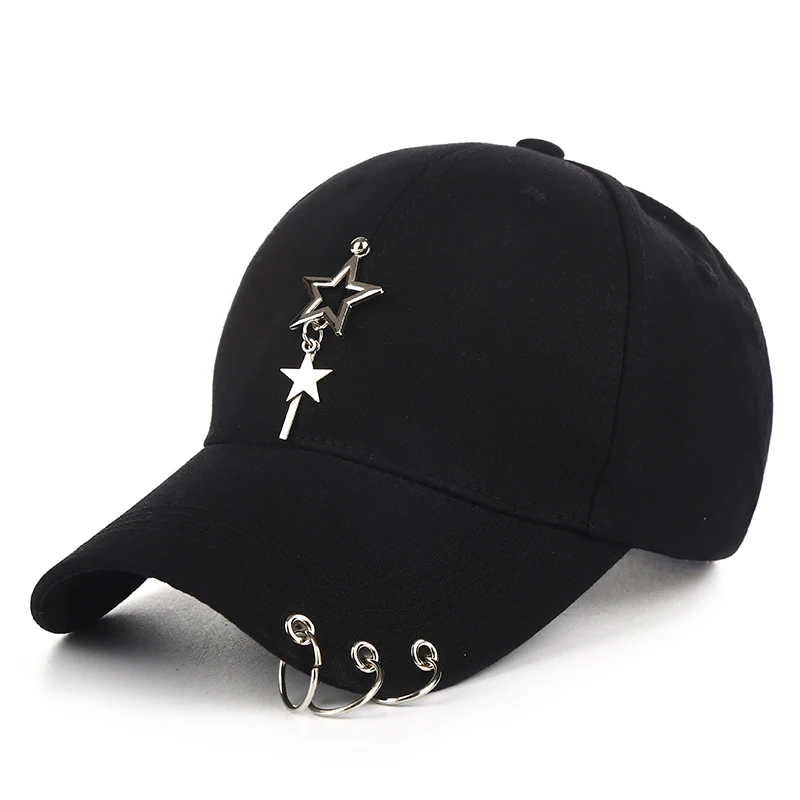 Women\'s Fashion Three Ring Star Pendant Baseball Hat Hip Hop Street Dance Decorative Hat Summer Adjustable Sunshade Hat