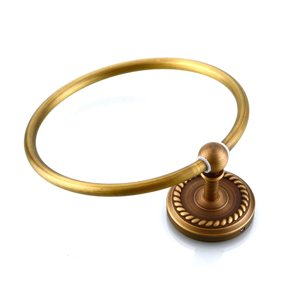 

Vintage Bronze Towel Ring Copper Bath Hanger Smooth Polished Rust Proof Rotating 180 Degrees Round Hand Holder Rack Sturdy Base