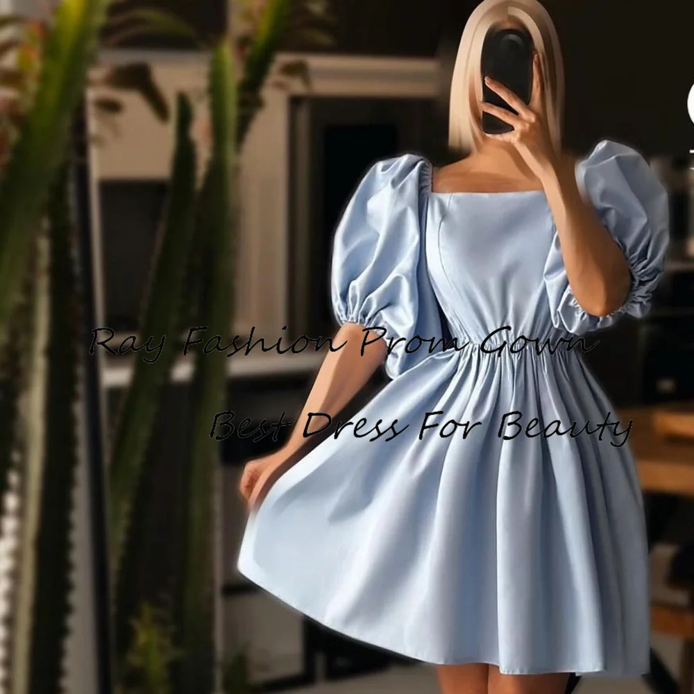 Ray Fashion Short Evening Dress Square Neck With Half Puff Sleeves Sexy Backless For Formal Occasion  فساتين سهرة Saudi Arabia