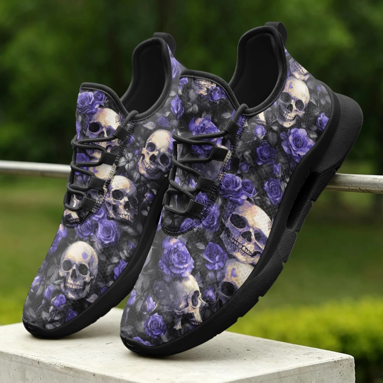 XIXIRIMIDO Lace-up Casual Shoes Mens Sneakers Comfortable Mesh Breathable Walking Shoes Women's Lightweight Sneaker Rose Skull