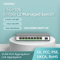 XikeStor 100/1000/2500Mbps RJ45 8 Ports 10Gbps SFP+ Slot Simple L2 Managed Network Support VLAN/Port Aggregation