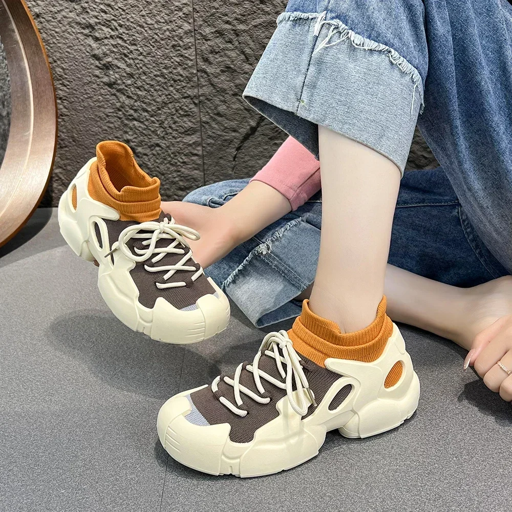 2024 Autumn Women's Vulcanize Shoes Outdoor Flat Air Mesh Anti-slip Shoes for Women Light Causal Lace-up Platform Women Sneakers