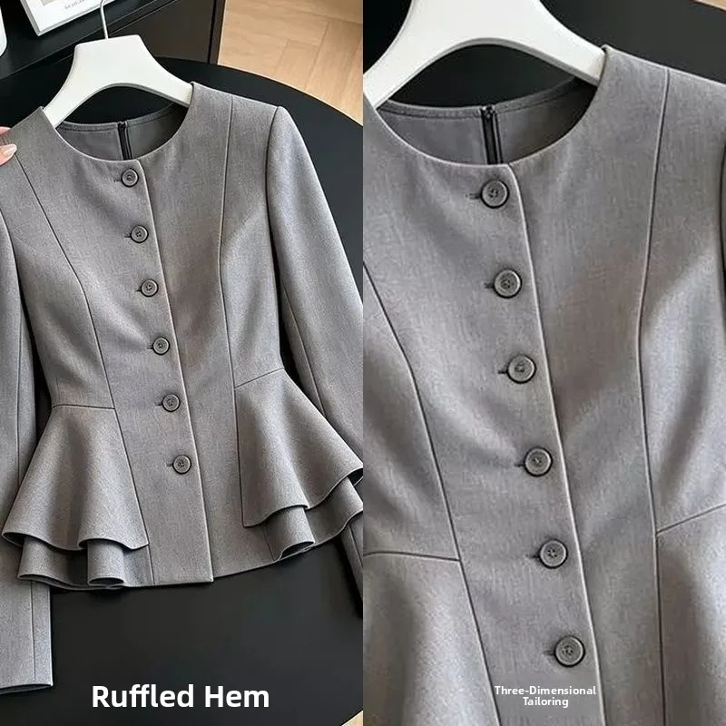 Fashionable round Neck Long Sleeve Women's Shirt Slimming Waist Design Anti-Aging Effect Autumn 2026 New Style Polyester Fiber