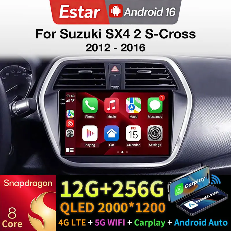 Android 16 Carplay For Suzuki SX4 2 S-Cross 2012 - 2016 GPS Multimedia Player Navigation Head Unit 2din BT 8 Core Auto Car Radio