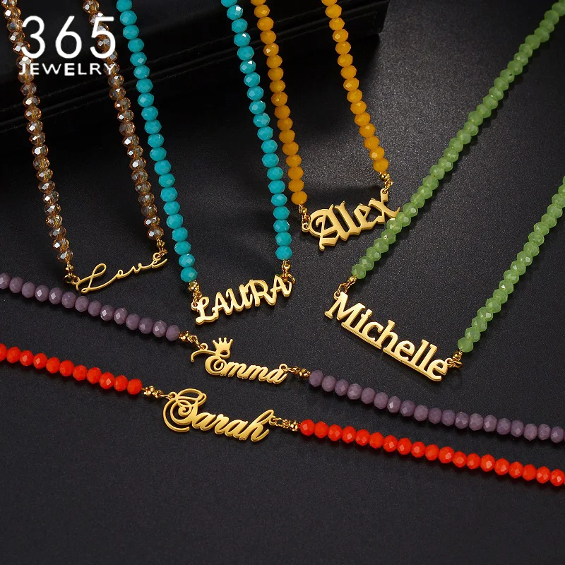 Custom Name Necklace Stainless Steel Personalized Multiple Style Colorful Beads Manual Chain For Women Trendy Jewelry Party Gift