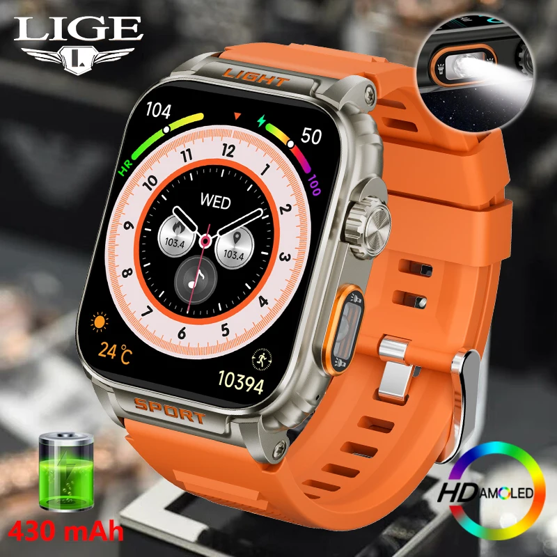 LIGE New 1.91 pollici Super Ultra Watch Bluetooth Smart Call orologio da uomo Tracker pressione sanguigna cardiofrequenzimetro Sport Smartwatch