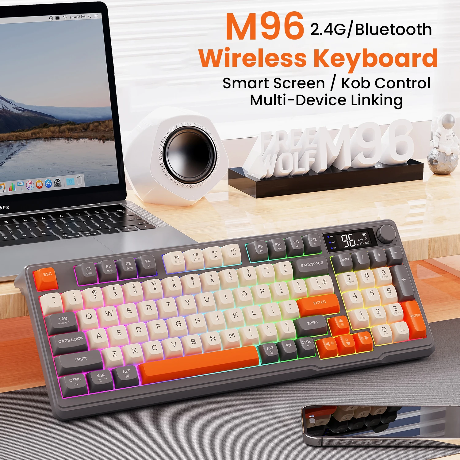 Imagem -02 - Mini Teclado Bluetooth sem Fio com Tela Conexão de Modo Duplo Ergonômico Universal 2.4g M96