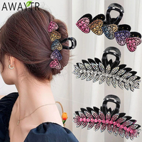 Leaves Rhinestone Hair Claw Hairpin Vintage Women Crystal Heart-Shape Hair Clips Crab Barrettes Fashion Hair Accessories Jewelry