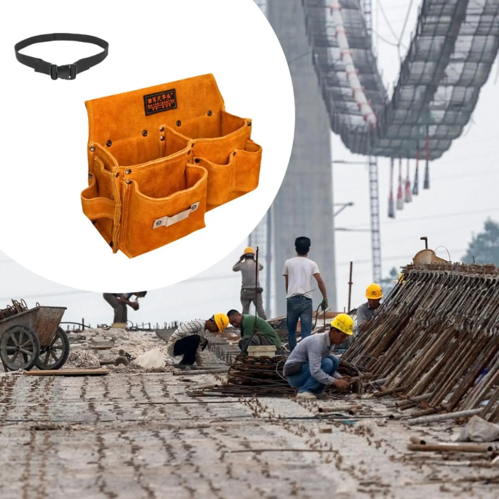 

Leather Tool Belt Pouch Waist Bag for Construction Worker Multifunctional