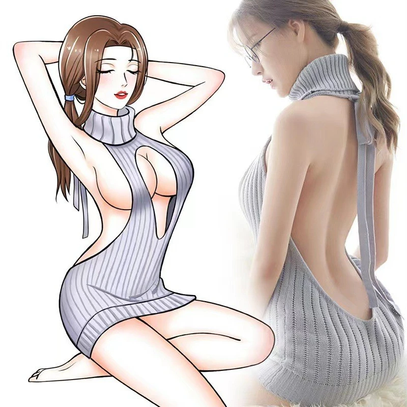 Japanese Anime Girl Matsuura Kanan Halter Sweater Backless Dress Uniform Cosplay Costume Women Nightdress Role Play Underwear