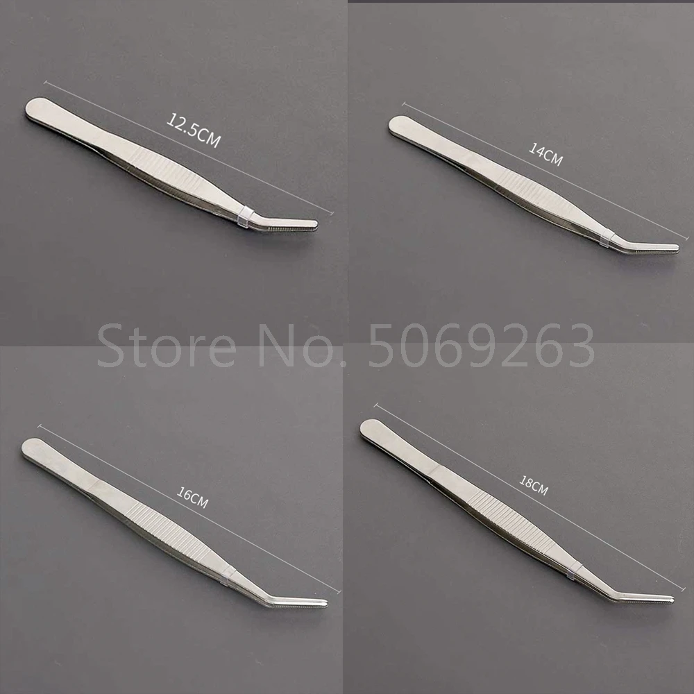 5pcs/10pcs Stainless Steel Curved Tweezer 12.5/14/16/18/20/25/30cm Thicken Medical Surgical Tweezer for Laboratory