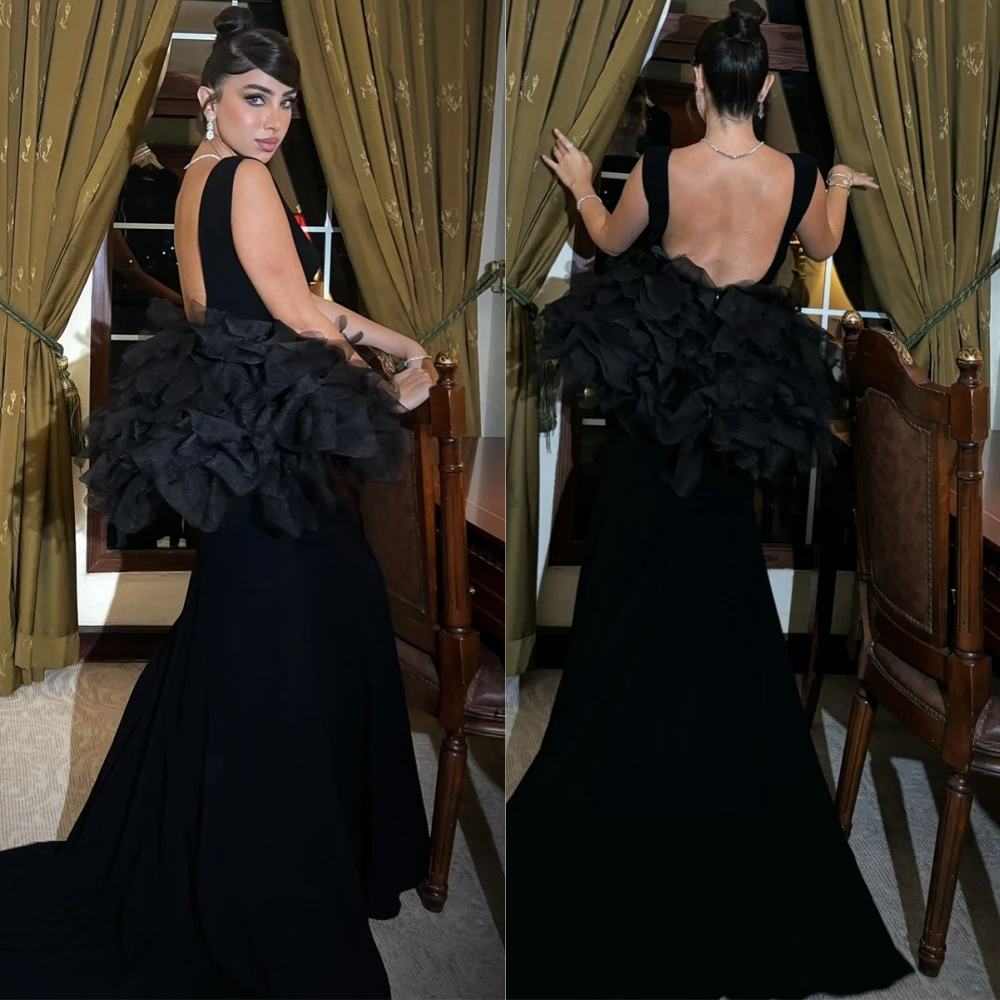 Robe de soirée de forme sirène, personnalisée, élégante, col rond, Simple, sans manches, robes de bal de luxe, traîne de balayage, robes d'occasion spéciale