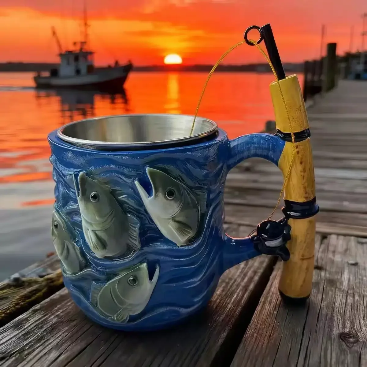 New product launch: Angler's Dream resin mug with inner liner 3D creative for coffee and wine glasses fishing mug