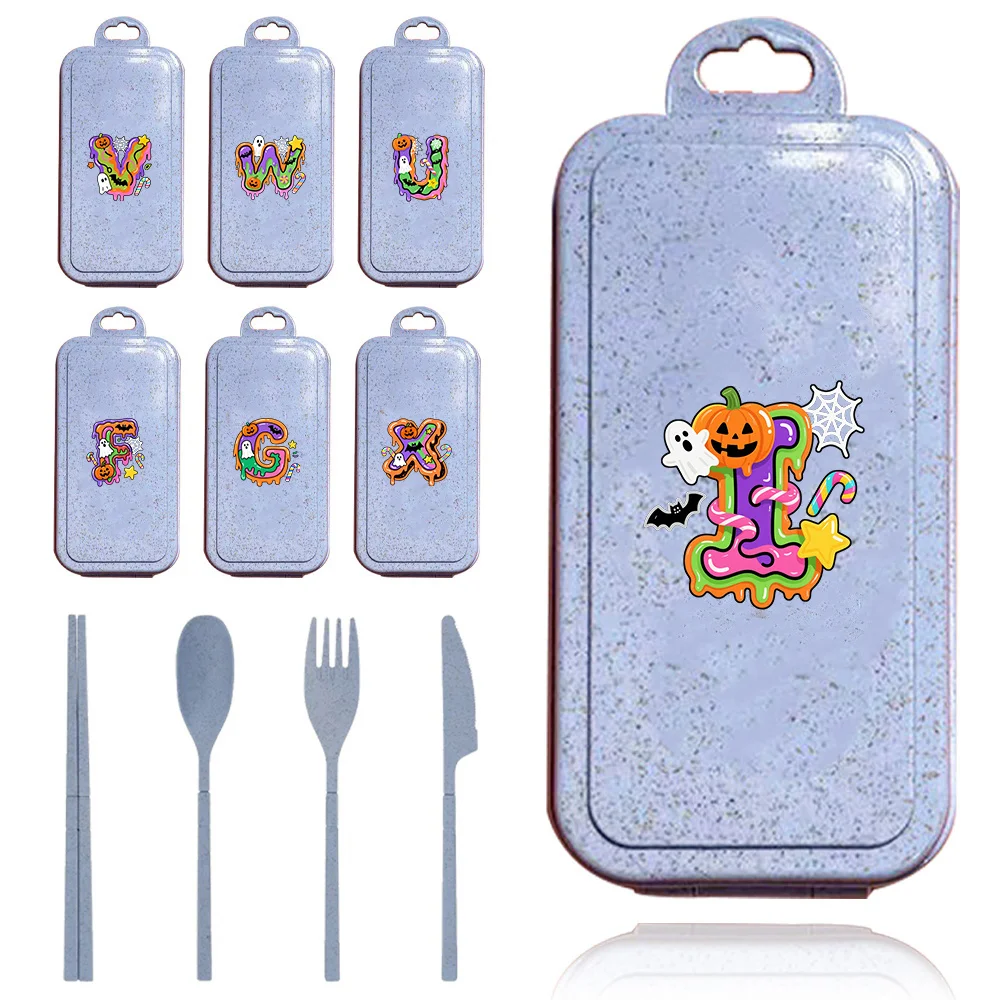 Stoviglie portatili riutilizzabili Stoviglie portatili staccabili Set di paglia di grano Accessori da campeggio per picnic Modello di lettere di caramelle