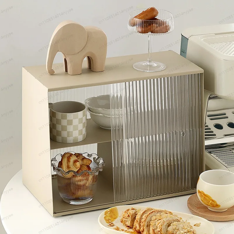 Metal Storage Organizer with Sliding Door Desktop Cosmetic Display Box Dustproof Iron Shelf for Makeup