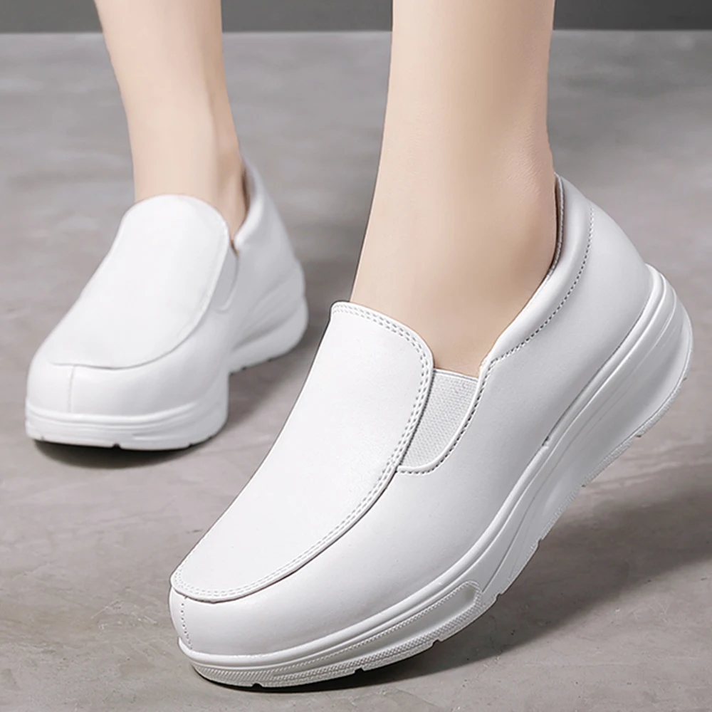 

Leather Women's White Shoes Casual Shoes Woman Vulcanize Sneakers Breathable Sport Walking Running Platform Flats Nurse Shoes