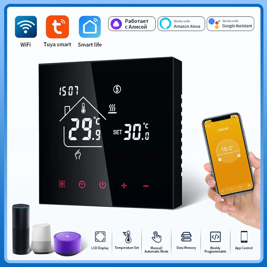 WiFi Smart Thermostat Temperature Controller Tuya Smart Life For Floor Heating Electric/Water Gas Boiler Works With Alexa Alice