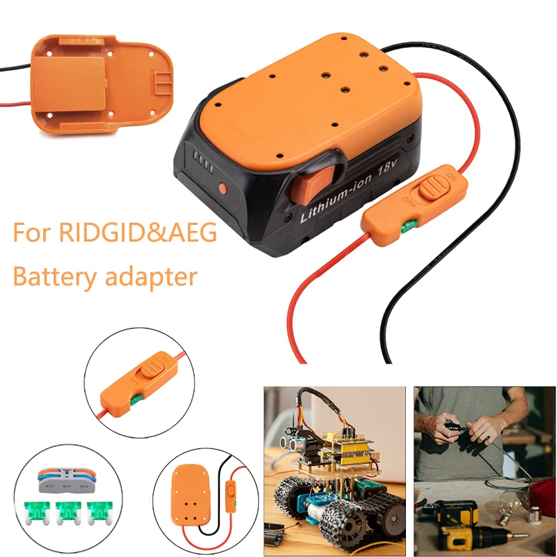 

Адаптер DIY Power Wheel для RIDGID & AEG 18 В, литий-ионный аккумулятор, док-станция, разъем питания, провод, робототехника с предохранителем и переключателем 14AWG