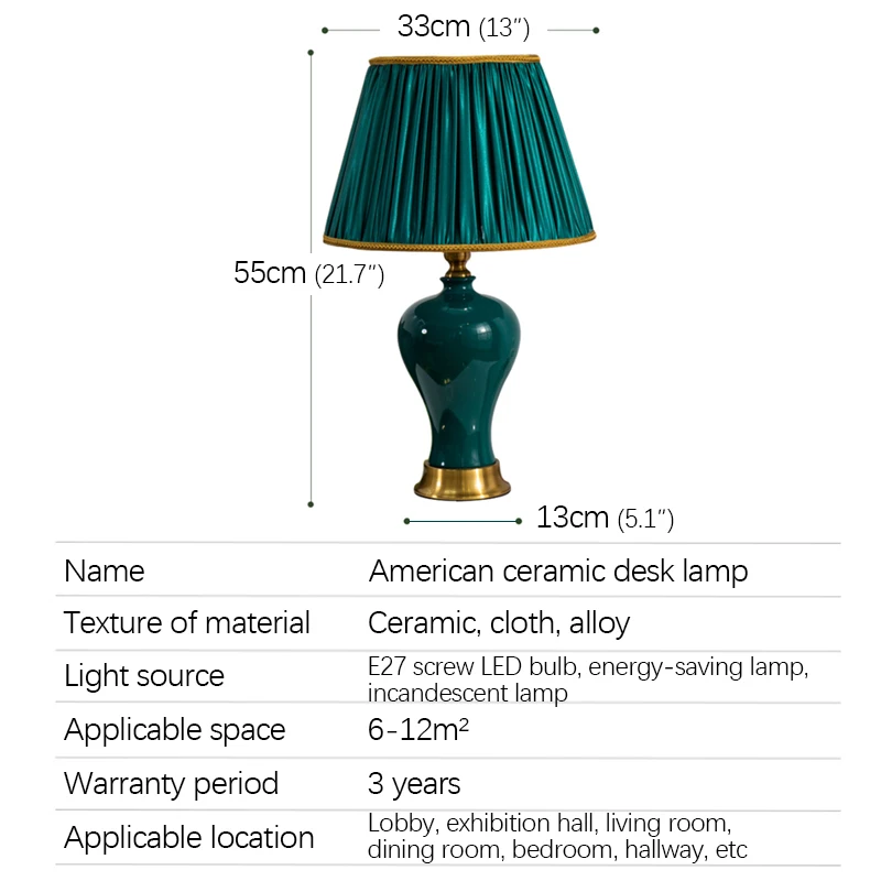 TEMOU Modern Green Ceramics Table Lamp LED Creative Simple Bedside Desk Light Fashion Decor for Home Living Room Bedroom