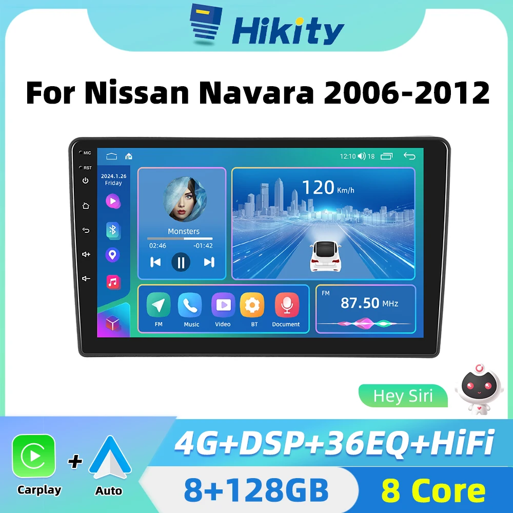 Hikity 8G+128G Car Radio 2din Android for Nissan Navara 2006-2012 Carplay Android auto GPS Navigation DSP autoradio