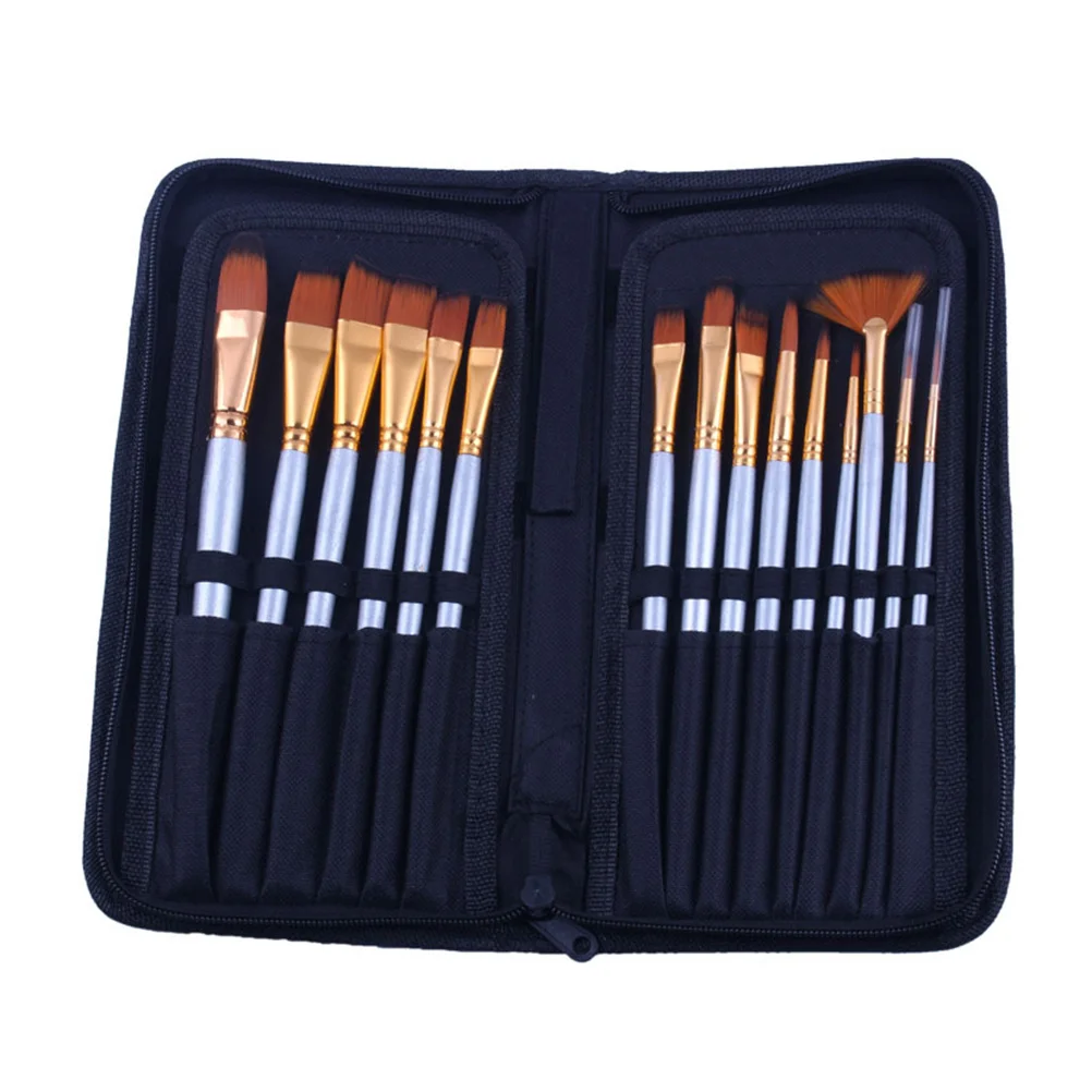 

15Pcs Paintbrush Kit Nylon Hair Artist Tools Including Knife Sponge Flat Round Angle Brush Acrylic Oil Watercolor Art Supplies