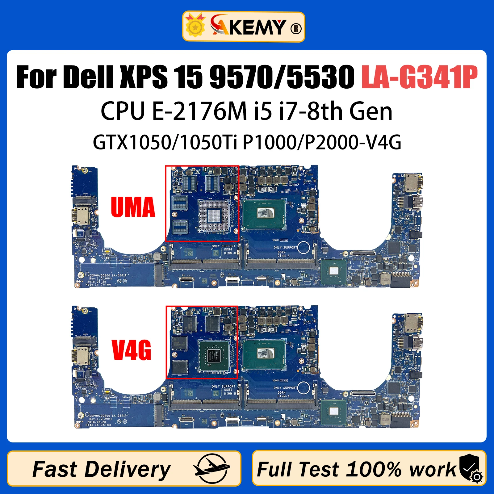 

AKEMY LA-G341P For DELL Precision 5530 9570 Laptop Motherboard 0VDJMX Mainboard E-2176M i5 i7 CPU GTX1050/1050Ti P1000/P2000 V4G