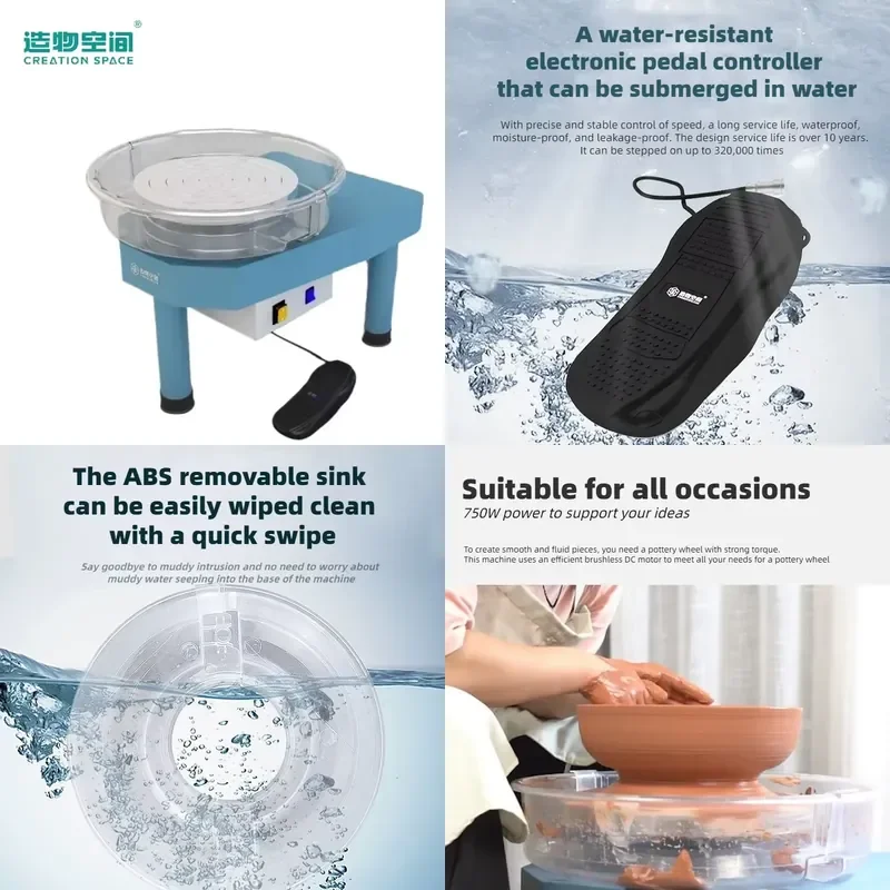 ZA37A 375W DC High-Power Pottery Wheel-Professional Ceramic Throwing Machine 32cm Turntable Electronic Foot Pedal Control Art