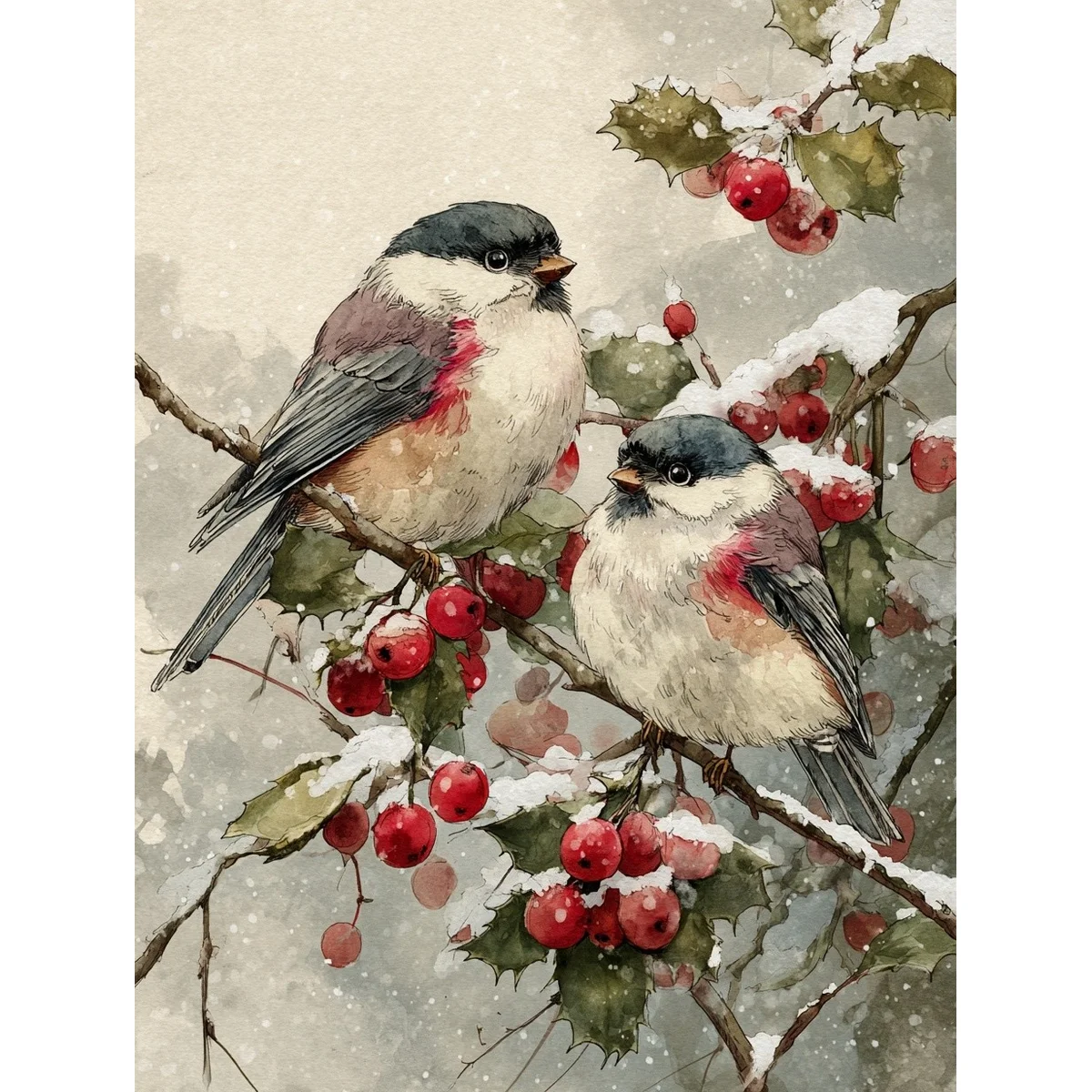 1PC 30X40CM/11.8X15.7in ,11Ct/14Ct Cross Stitch Kit Diy Valentine's Day Gift Embroidery Set For Festival,Snowy Branch Robins