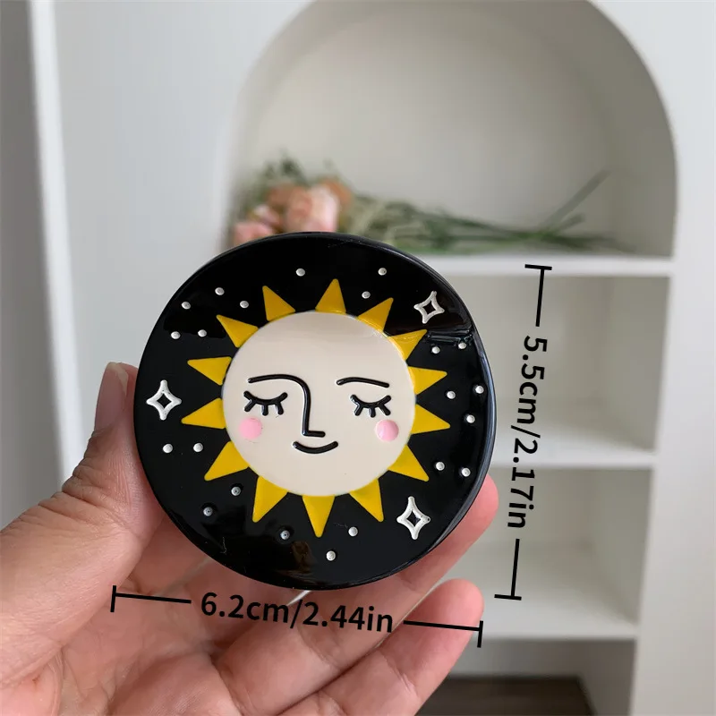 1pc Black Dreamy Star Moon Round Grip Shark Clip Personalized Hair Grab Hair Clip Hair Accessories Women\'s New Style