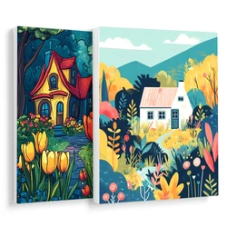 RUOPOTY-Oil Art Painting By Numbers House Simple Color Illustration Diy Crafts Handicraft Coloring For Adults Acrylic Watercolor
