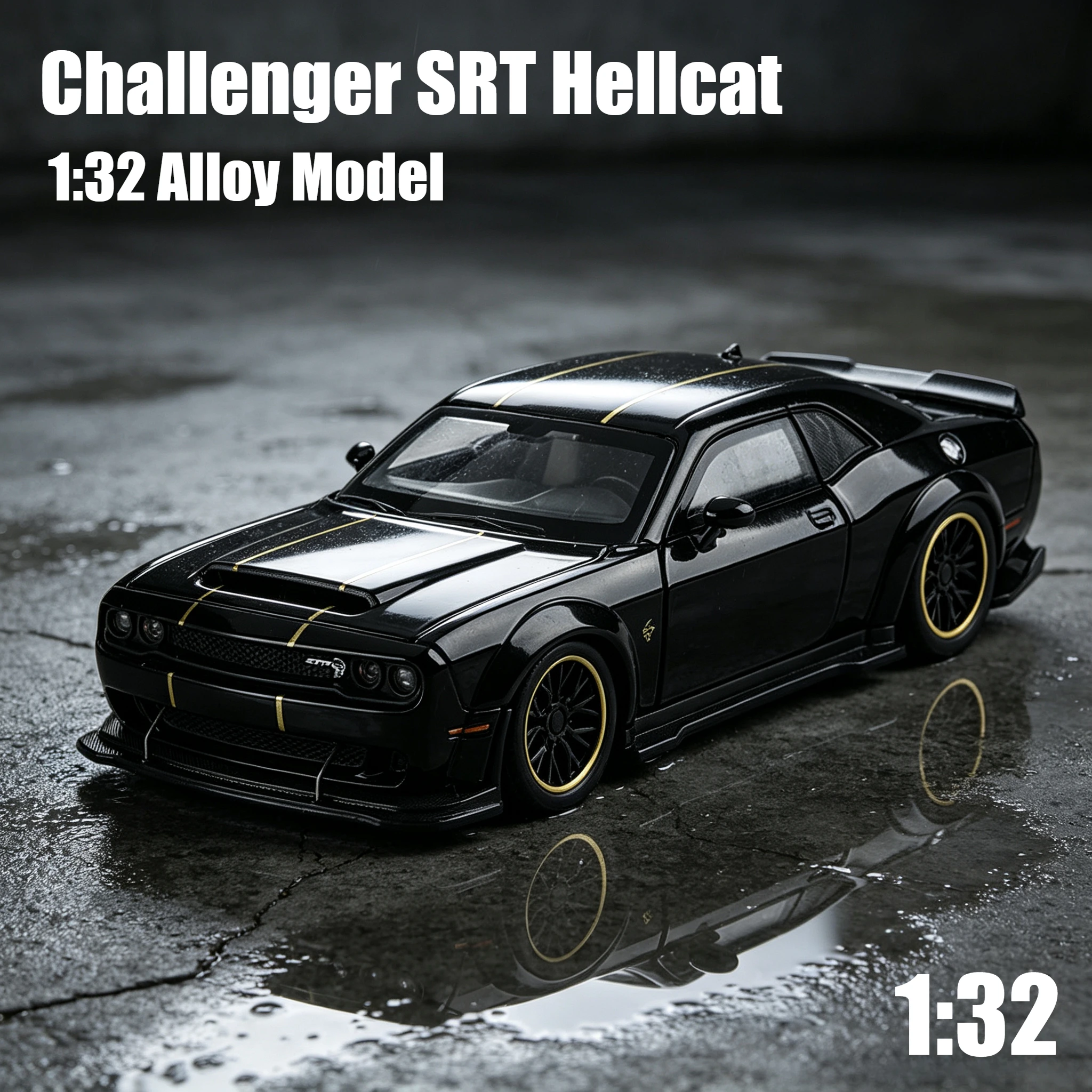 1:32 Challenger SRT Hellcat Simulation Alloy Car Model Sound and Light Sound Effect Pullback Desktop Ornament Toy Gift