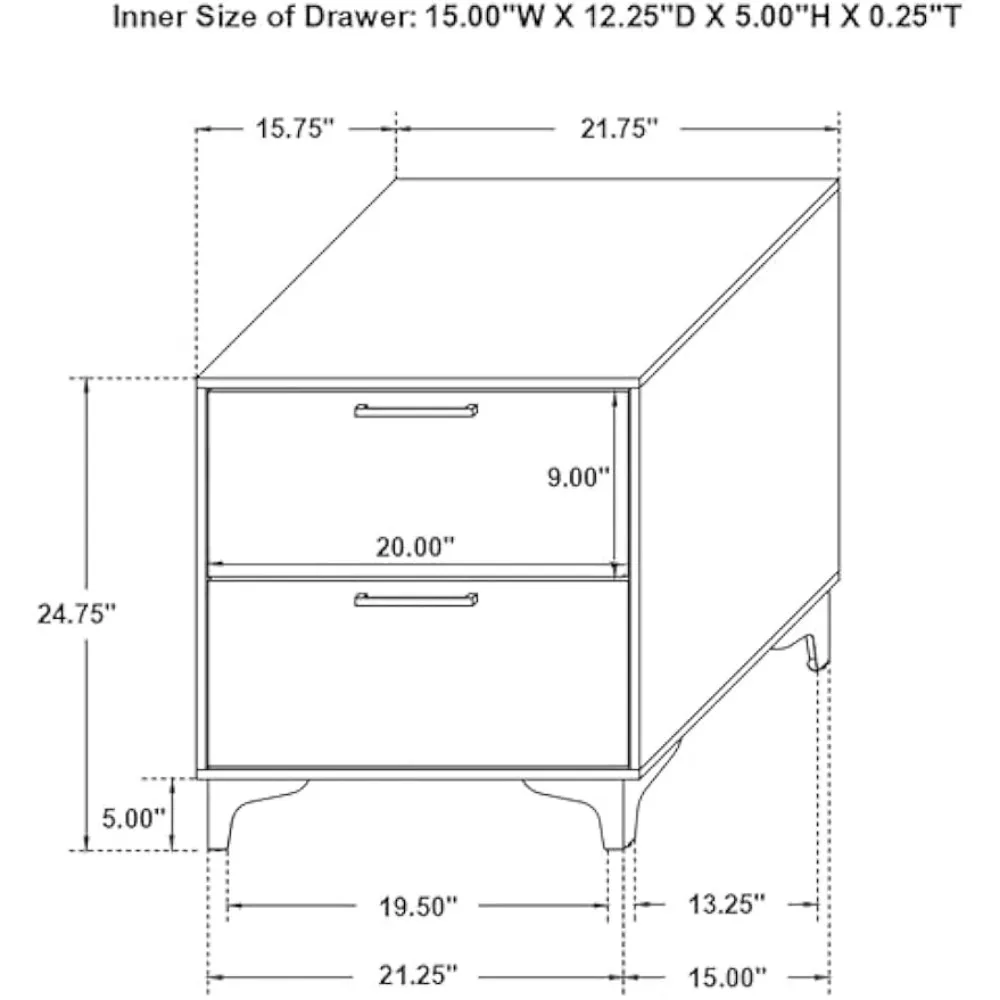 Kendall 2-Drawer منضدة معاصرة لغرفة النوم خزانة بجانب السرير طاولة خشبية هندسية صديقة للبيئة مصقولة باللون الذهبي