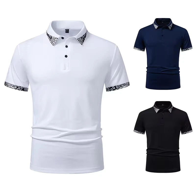 

Men's Retro Bottoming Shirt New Men's Color Matching Lapel Short-sleeved T-shirt American Casual T-shirt