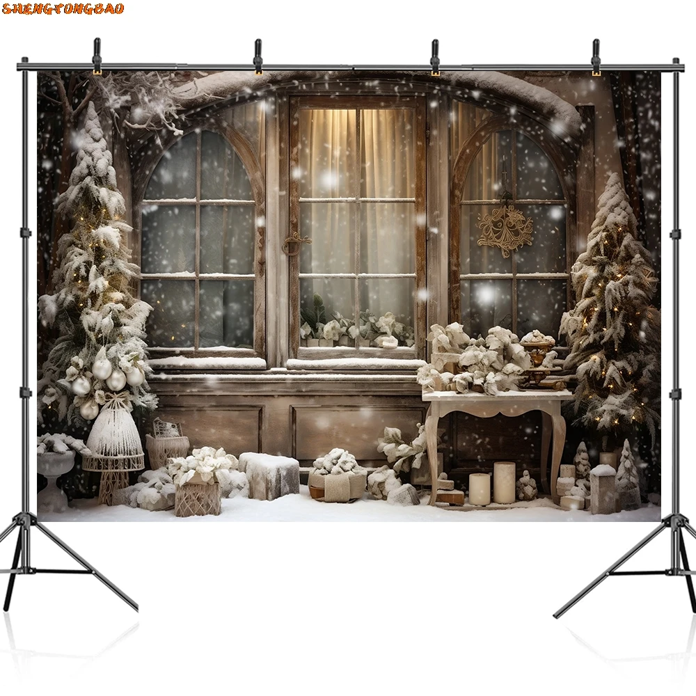 Christmas Backdrop for Photography Winter Window Gift Fireplace Kids Family Party Portrait Backgrounds for Photo Studio