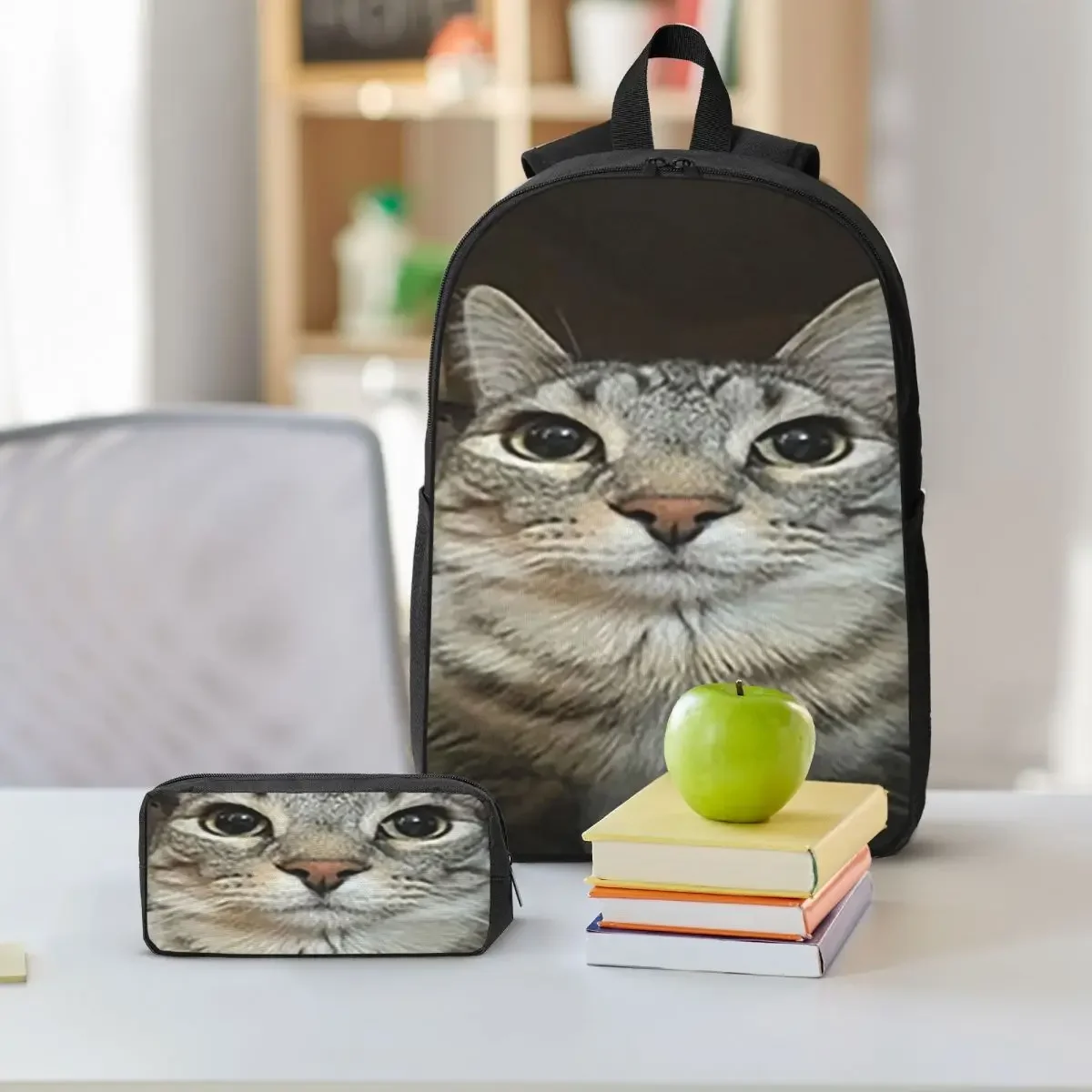 Cat Looking Directly At You Backpack Boys Girls BookBag School Bag Laptop Shoulder Bags 3ps Insulated Lunch Bag Pencil Case