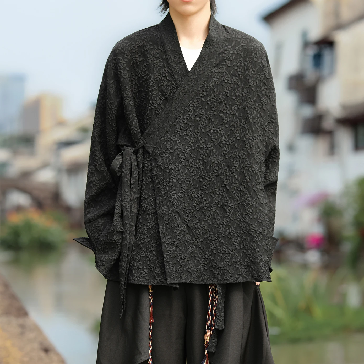 

Рубашки мужские с принтом льняные японские кимоно рубашки с длинными рукавами мужские рубашки с завязками на талии воротник ханьфу чайный костюм ранней осень одежда для чайной церемонии