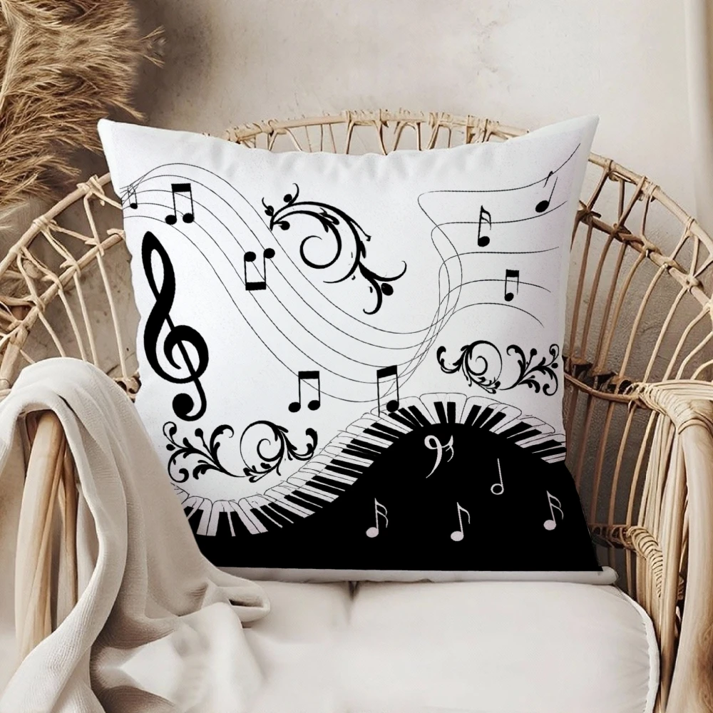 Music Note Pillow Cover White Black Piano Keys And Musical Notes Design For Living Room Bedroom Decor