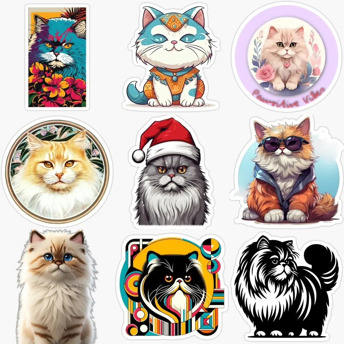 

Cute Persian Cat Pets Catoon PVC Waterproof Sticker for Decorate Fridge Room Wall Window Car Van Helmet Decal Accessories