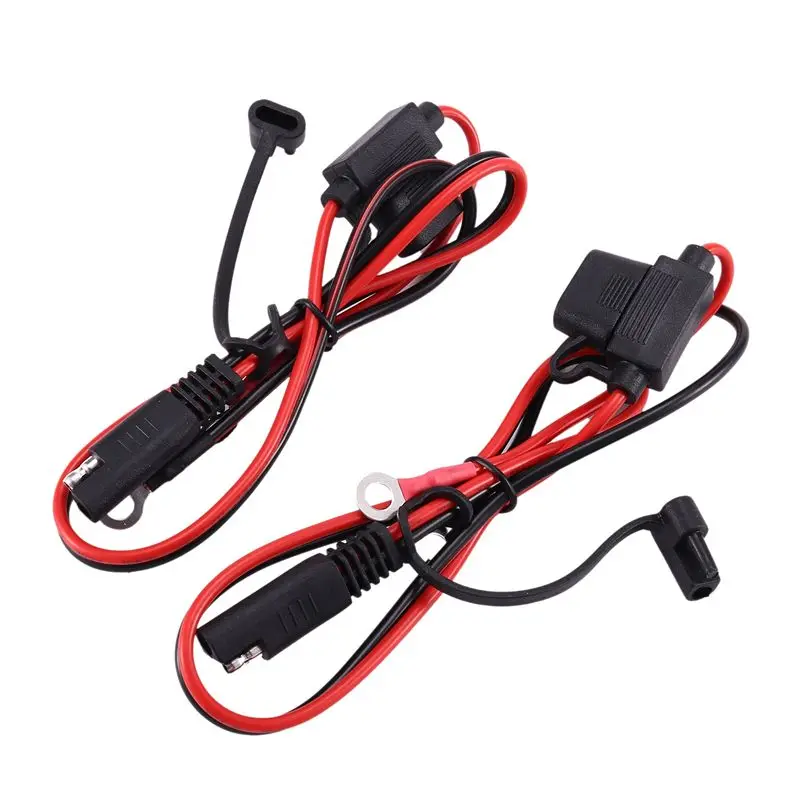 Hot Selling-Foxsur 2Pcs Motorcycle Battery Sae Charging Cable Sae Quick Disconnect Plug To 12V Ring Terminal Fuse,Foxsur
