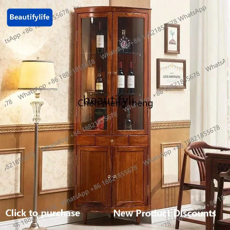 183F Ebony corner cabinet, solid wood triangular living room corner cabinet fan door, dining room corner cabinet new Chinese sty