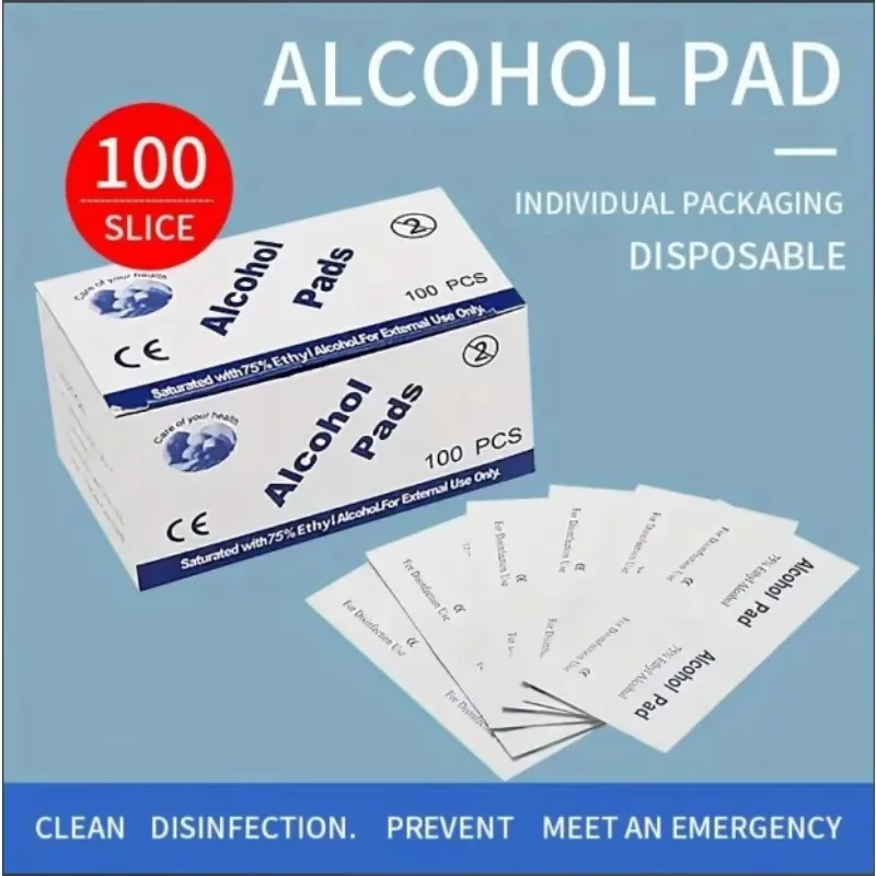 100PCS Disposable 75% Alcohol Wet Wipe Pads For Antiseptic Clean Skin Jewelry Cell Phone For Disinfection Use Tattoo Clean Tools