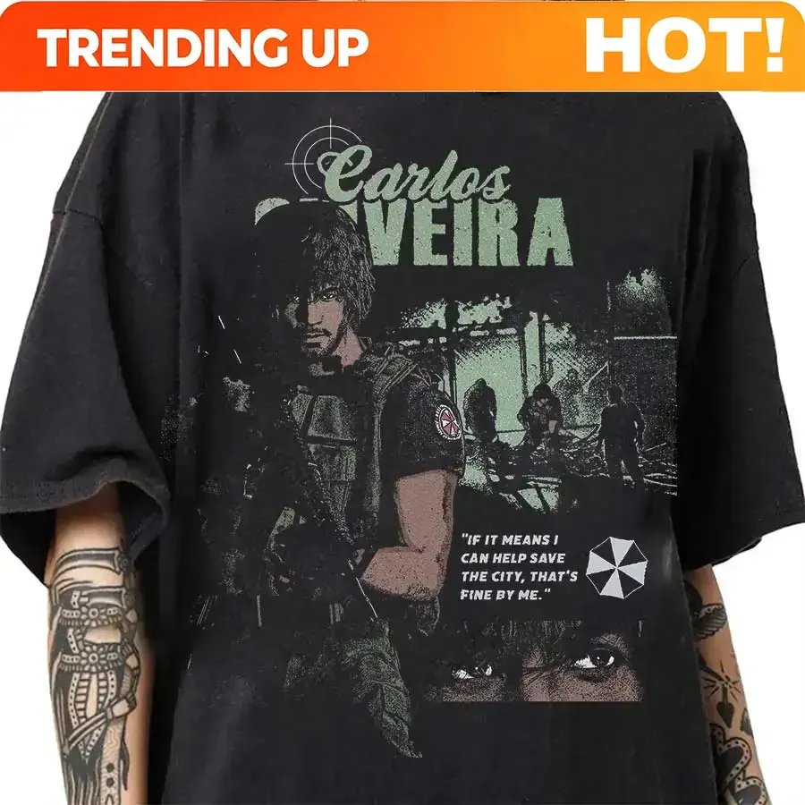 Customization Jill Valentine And Carlos Oliveira Resident Evil T-shirt For Men Women 100% Cotton T Shirts Short Sleeve Tops J187