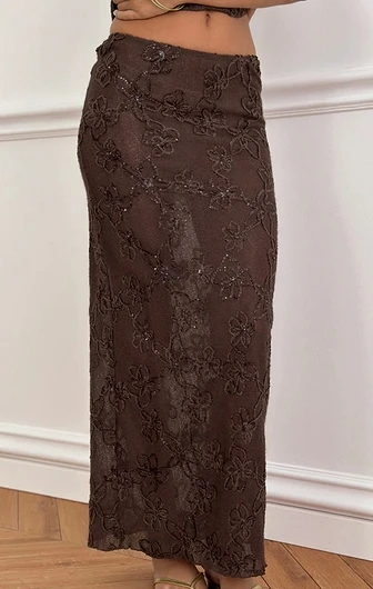 

New Womens Lace Long Skirt Stylish Solid Lace Floral Sheer Low Rise Skirt For Daily Life Party Bar Hot Sale S-XL