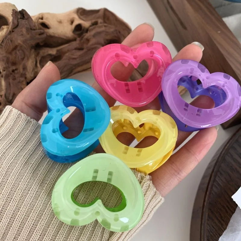 Transparent Color-block Love Mini Hair Grabs Clips for Girls Sweet Heart Ponytail Ball Holder Hair Scratching Hair Accessories